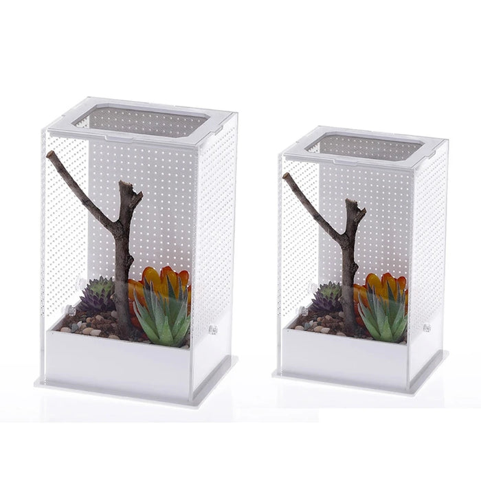 Reptile Feeding Box Plastic Terrarium Clear Containers for Spiders Lizards Frogs Mantises Portable Small Pet Habitat S/L