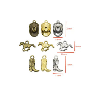 18pcs Western Cowboy Themed Charms Alloy Metal Horse Cowboy Boot Hat Pendant For DIY Bracelet Necklace Earrings Jewelry Making