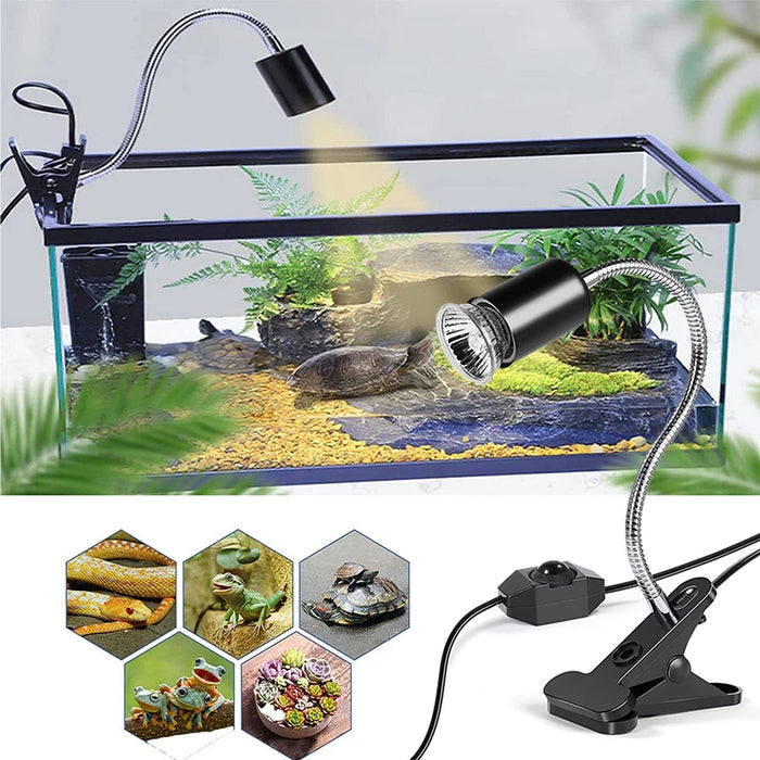 Reptile Heat Lamp with Halogen 50W Adjustable Gooseneck Tortoise Reptile Light Aquarium Basking Lamp for Lizard Snake Terrarium