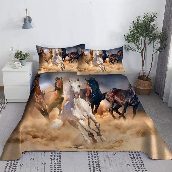 Horse Bed Sheet Set 3D Printed Animal Polyester Bed Flat Sheet With Pillowcase Print Bed Linen For Kids Baby Adults Woman Man