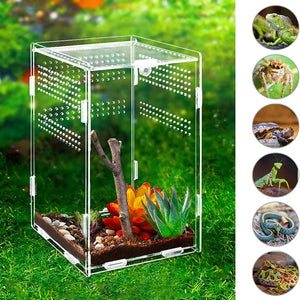 Acrylic Reptile Terrarium Habitat Breeding Box Mini Transparent Reptiles Cage with Cover Nano Arboreal Tarantula Enclosure