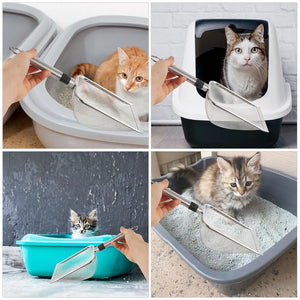 Pet Cat Waste Shovel Long Handle Stainless Steel Metal Shovel Litter Filter Garbage Sand Scoop Pet Cleaning Tool Cat Supplies