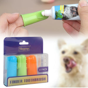 4pcs Super Soft Pet Finger Toothbrush Teddy Dog Brush Bad Breath Tartar Teeth Tool Dog Cat Cleaning Pet Supplies