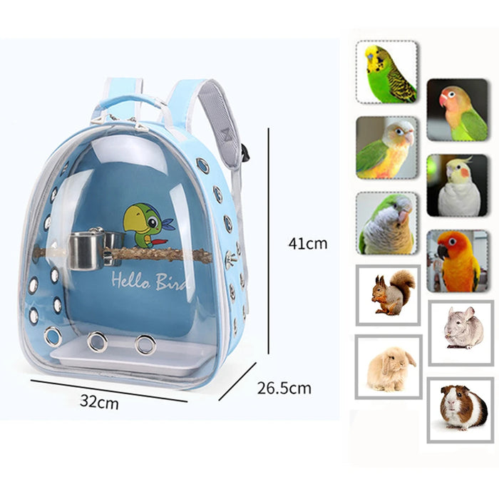 Portable Bird Carrier Parrot Backpack Bag with Prech Feeder and Tray for Parakeet Cockatiel Bunny Travel Acrylic Pet Bird Cage