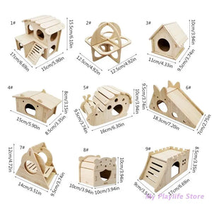 Hamster House Wooden Hideout Climbing Nest Habitat Decor Small Villa Toy for Mini Gerbils Golden Bears Guinea Pigs Small Pets