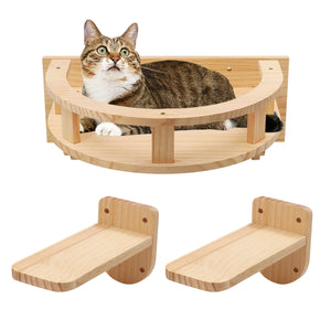 Wall Mounted Cat Shelves Wood Cat Lookout Climbing Shelf Kitten Wall Climbing Tree Furniture Four Step Stair Indoor Cat Hammock