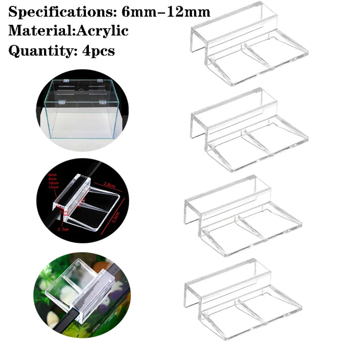 4pcs 6mm/8mm/10mm/12mm Fish Tank Acrylic Clips Aquarium Lid Cover Support Holder Bracket Clamp Stand Aquarium Supply