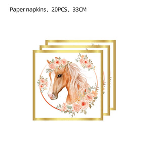 Horse Party Supplies Wild Horse flag Tablecloth paper cup Knight Horse Birthday Party Decor Horse Racing Birthday Table Covers