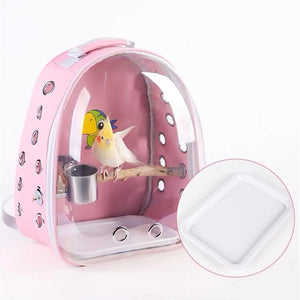 Portable Bird Carrier Parrot Backpack Bag with Prech Feeder and Tray for Parakeet Cockatiel Bunny Travel Acrylic Pet Bird Cage