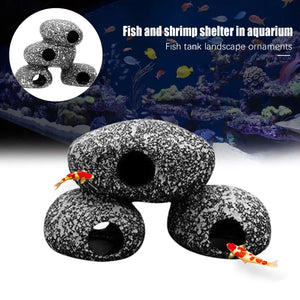 Aquarium Cichlid Stone Shelter Hiding Cave Ceramic Rock Shrimp Breeding Fish Tank Pond Ornament Aquarium Landscaping Decoration