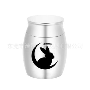 Cute Rabbit and Moon Cremation Keepsake Urns for Human Ashes of Pet Mini Small Funeral Casket Titanium Steel Angel Memorial Jar