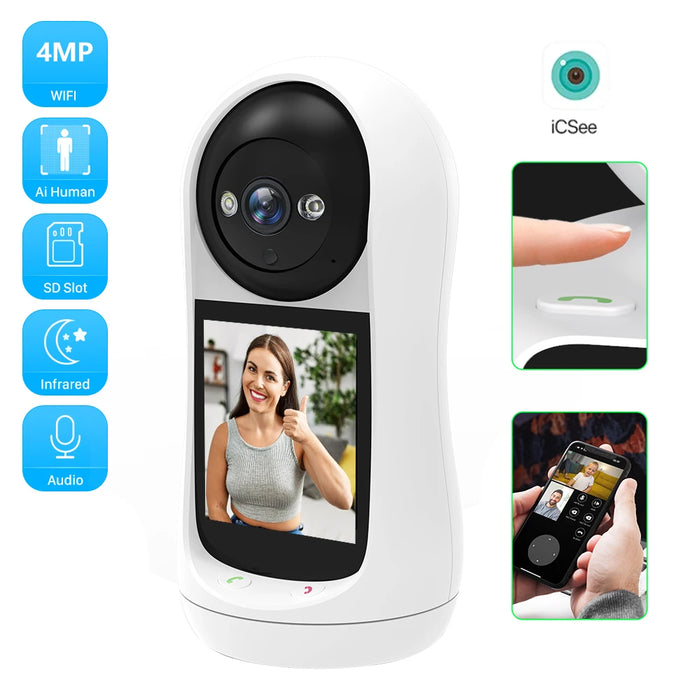 4MP 2K Indoor WiFi Surveillance Camera IP Wireless Camera ICsee Smart Home Automatic Tracking CCTV Security Baby Pet Monitor