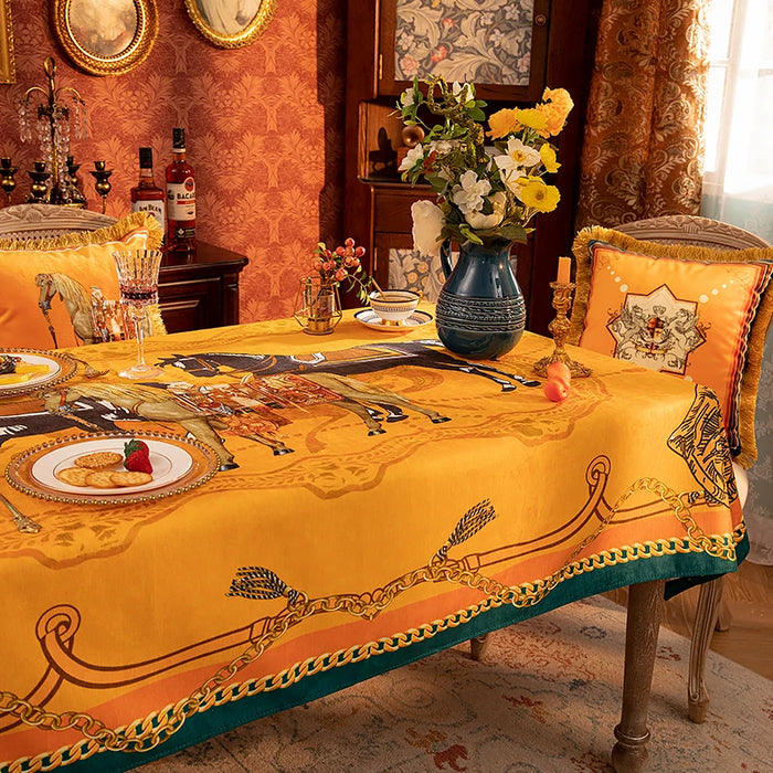 Tablecloth Waterproof Anti-scald Chenille European Style Light Luxury Horse Orange Table Coat Sheet Dining Anti-stain Cloth the