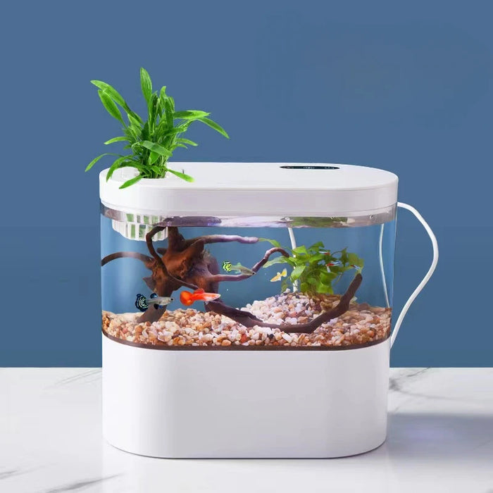 Desktop Creative Mini Aquarium Fish Tank with Biochemical Filtration System and LED Light Betta Fish Ecological Water Cycle