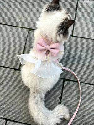 Cute Bowknot Cat Harness Leash Princess Cat Dress Costumes Nylon Kittten Dress Puppy Harness For Chihuahua Teddy Cats Clothes