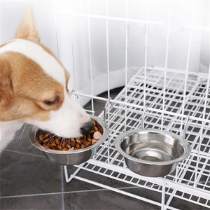 Pet Feeding Bowl Hanging Cats Dogs Food Water Bowls Stainless Steel Puppy Kitten Feeder Can Be Fixed Pets Crate Cage Double Bowl