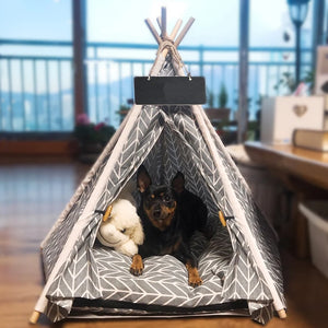 Pet Teepee Tent Dog Cat Teepee Bed Portable RWashable Dog Houses Indoor Puppy Beds with Cushion for Small Dogs Cats Rabbits