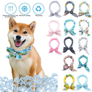 Pet Cooling Ice Scarf Cool Ice Towel Heatstroke Dogs Cats Ice Collar Adjustable Cat Collar Bib prevent heat stroke Dog Supplies