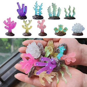 9Pcs Miniatures Luminous Fish Tank Aquarium Simulated Coral Decoration Fishes Bowls Resin Plants Ornaments Figurines Accessories