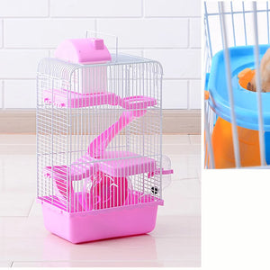 Three Layers Hamster Cage Includes Water Bottle Exercise Wheel Dish Hamster Hide- Out Small House for Pets Chinchilla Hamster