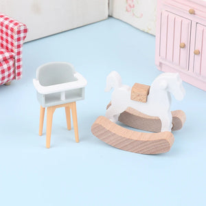 1/6 1/12 Scale Dollhouse Baby Bedroom Furniture Accessories Slide/Trojan Horse/Table/ Dining Chair/Bed For Kids Pretend Play Toy