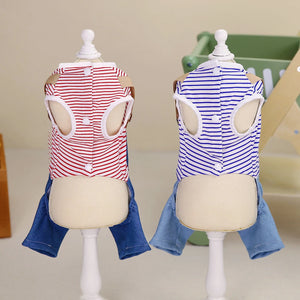 Striped Pet Dog Cat Jumpsuit Rompers Denim Design Pet Puppy Shirts Spring/Summer Clothing Apparel