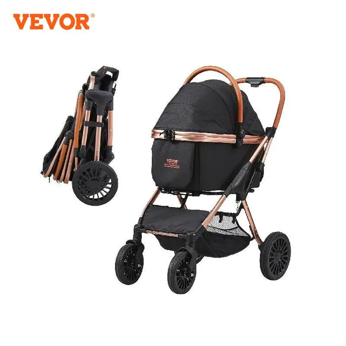 VEVOR 66 lbs Pet Stroller Foldable Dog Puppy Stroller with Brakes Storage Basket Detachable Carrier for Small to Medium Dogs