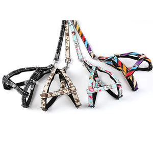 Nylon Dog Harness Adjustable Collar Print Small Dog Harness Vest Walking Pet Accessories Puppy Kitten Harness And Leash Set Pups