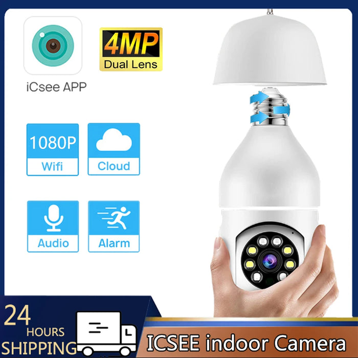 E27 WiFi Bulb Baby 4MP Camera Baby 1080P Indoor Home Security Wireless Surveillance Automatic Human Tracking Pet Monitor ICSEE