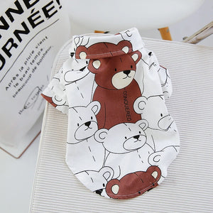 Cotton Bear Print Dog Shirt For Pet Yellow White Cotton Bichon Chihuahua Small Puppy Animal Cat Apparel Summer Coat Jacket Goods