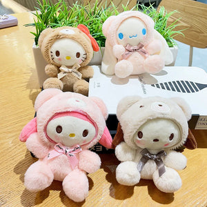 12cm Kawali Sanrio Hello Kitty Plush Keychain Toys My Melody Cinnamoroll Drag Bear Soft Stuffed Doll Pendant Girl Kids Xmas Gift