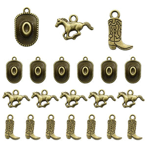 18pcs Western Cowboy Themed Charms Alloy Metal Horse Cowboy Boot Hat Pendant For DIY Bracelet Necklace Earrings Jewelry Making