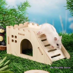 Hamster House Wooden Hideout Climbing Nest Habitat Decor Small Villa Toy for Mini Gerbils Golden Bears Guinea Pigs Small Pets