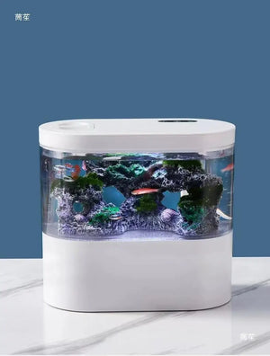 Desktop Creative Mini Aquarium Fish Tank with Biochemical Filtration System and LED Light Betta Fish Ecological Water Cycle