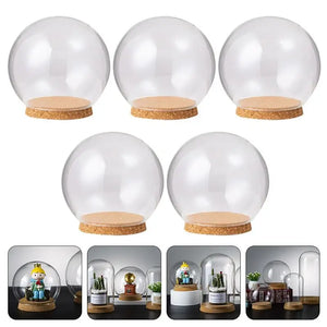 5pcs Dome Glass Cover Cake Mini Flower Display Cloche Bell Jar Hood Immortal Plantplate Dessert Base Holder Box Terrarium Flower