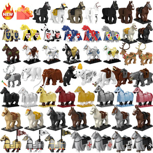 Moc Medieval War Horse Gray Wolf White Bear Elk Elephant Animal Model Kids Blocks Toys Gift For Boys Girls New Building Juguetes