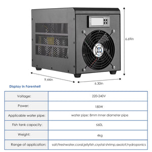 180W Aquarium Water Chiller 60L Fish Tank Cooler Heater System 10-40℃ Constant Temperature Device Sustainable Refrigeration