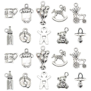 20pcs Baby Theme Charms Alloy Rocking Horse Baby Bottle Ginger Bread Man Toy Tibetan Baby Pendants For DIY Jewelry Making