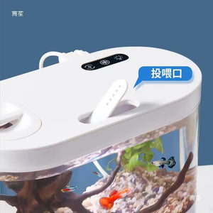 Desktop Creative Mini Aquarium Fish Tank with Biochemical Filtration System and LED Light Betta Fish Ecological Water Cycle