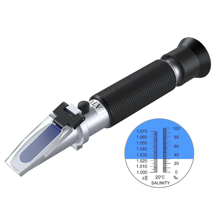 Salinity Refractometer Salt Water Tester Hydrometer 0-100ppt & 1.000-1.070 Specific Gravity ATC Refractometer for Aquarium Tank