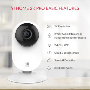 YI Pro 2K Wifi Camera IP Smart Home 2-Way Audio Baby Cam with Night Vision Surveillance Protection Indoor CCTV Video Record