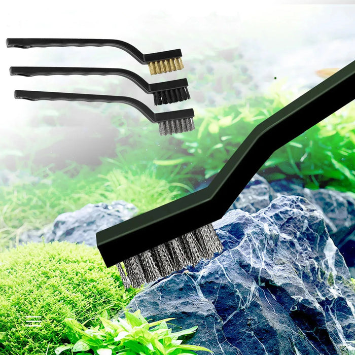 3pcs/pack Steel Wire Brush Aquarium Algae Cleaning Brush Nylon Brush Aquarium Cleaner Fish Tank Stain Cleaning Tools Accessories