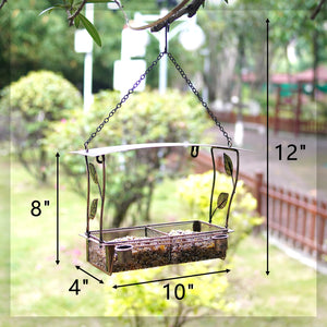 Metal Window Bird Feeder - Antique Bronze Hanging Bird Feeding Supplies - Decorative Outdoor Bird Feeder for Garden Window Patio