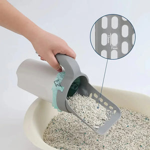 Cat Litter Shovel with Waste Bags Self Cleaning Cats Litter Scooper Portable Cat Litter Box Cleaning Tool Pet Cat Supplies