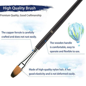 9Pcs Filbert Art Paintbrush Set Anti-Shedding Synthetic Nylon with Long Handle Paint Brush for Watercolor Acrylics Oil Gouache