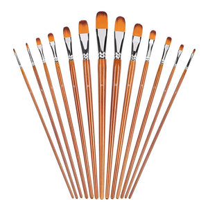 Artist Filbert Paint Brushes Set 13pcs Soft Anti-Shedding Nylon Hair Wood Long Handle for Acrylic Oil Watercolor Gouache