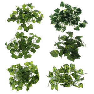 2/2.4m Artificial Leaves Reptiles Terrarium Plants Reptiles Habitat Decoration Pet Vine Climbing Supplies