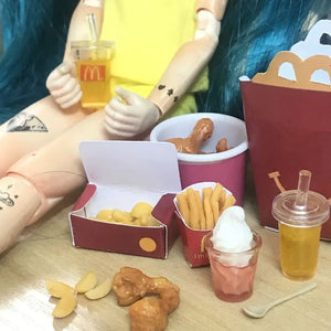 NEW 1/6 Scale Dollhouse Miniature Fried Chips Chicken Leg Ice-cream Orange Juice Mini Fast Food for Doll House Kitchen Play Toys