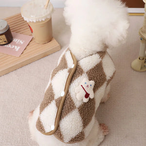 Fashion Plaid Fleece Pet Puppy Clothes Coat Jack Dog Clothes Bear Vest Dogs Clothing Pet Outfits Cute Winter Yorkies Costume