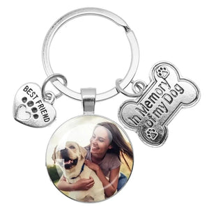 Custom Pet Photo Key Ring In Memory Of My Dog Mini Heart Claw Pendant Glass Keychain Car Key Man Women Favorite Souvenir Jewelry